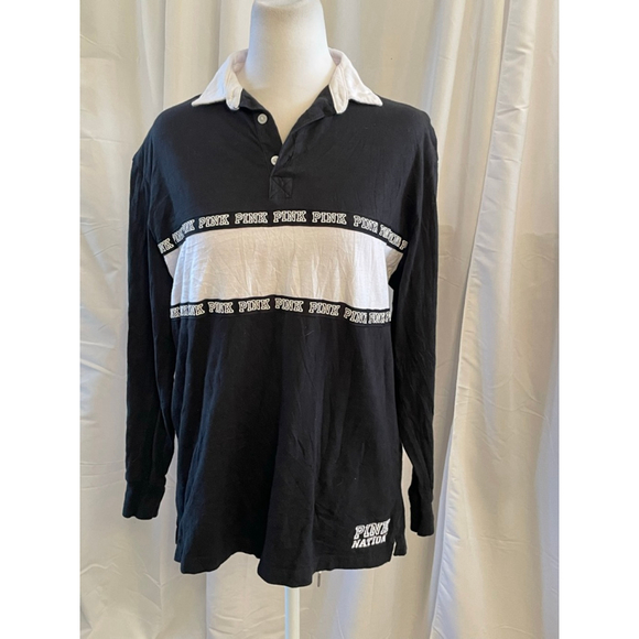 PINK Victoria's Secret Tops - Women's PINK Black & White Long Sleeve Polo Tee XS